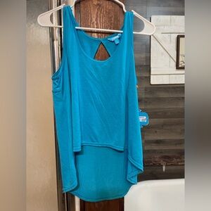 Lamour Teal Layered High-Low Tank Top